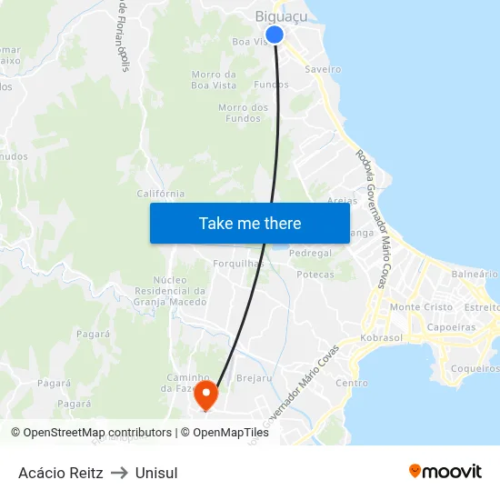 Acácio Reitz to Unisul map