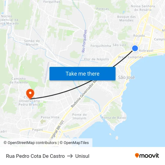 Rua Pedro Cota De Castro to Unisul map