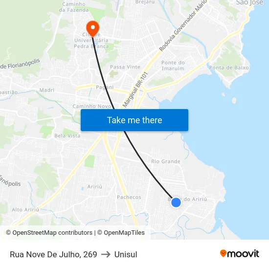 Rua Nove De Julho, 269 to Unisul map