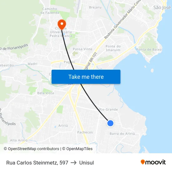 Rua Carlos Steinmetz, 597 to Unisul map
