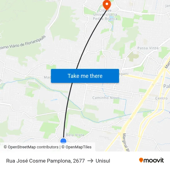 Rua José Cosme Pamplona, 2677 to Unisul map