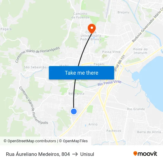 Rua Áureliano Medeiros, 804 to Unisul map
