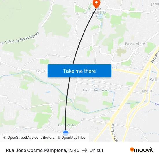 Rua José Cosme Pamplona, 2346 to Unisul map