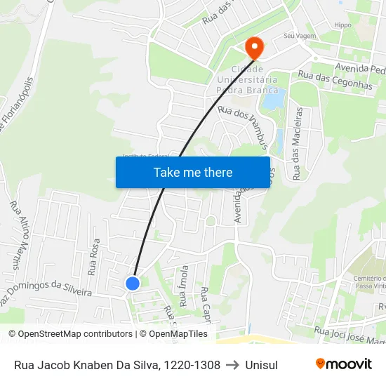 Rua Jacob Knaben Da Silva, 1220-1308 to Unisul map