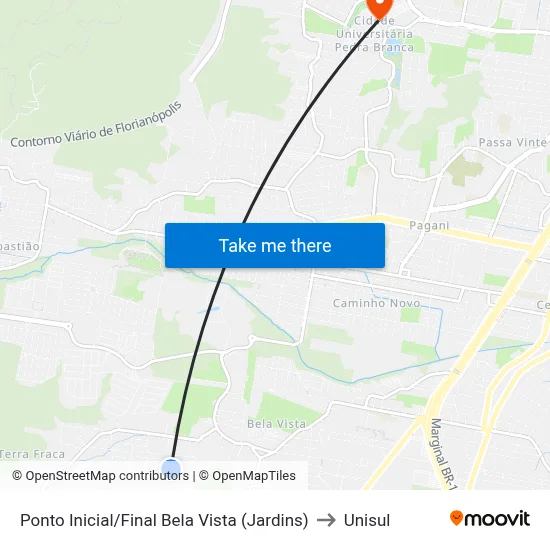 Ponto Inicial/Final Bela Vista (Jardins) to Unisul map