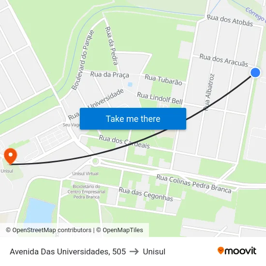 Avenida Das Universidades, 505 to Unisul map