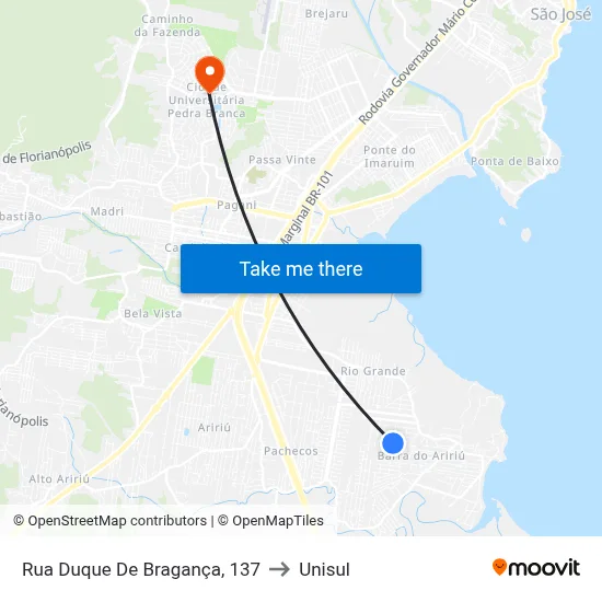 Rua Duque De Bragança, 137 to Unisul map