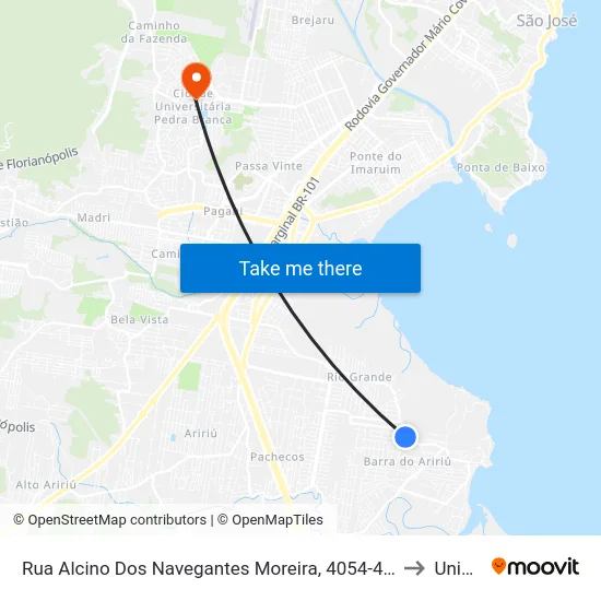 Rua Alcino Dos Navegantes Moreira, 4054-4064 to Unisul map