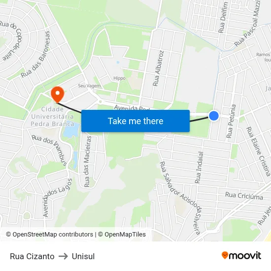 Rua Cizanto to Unisul map