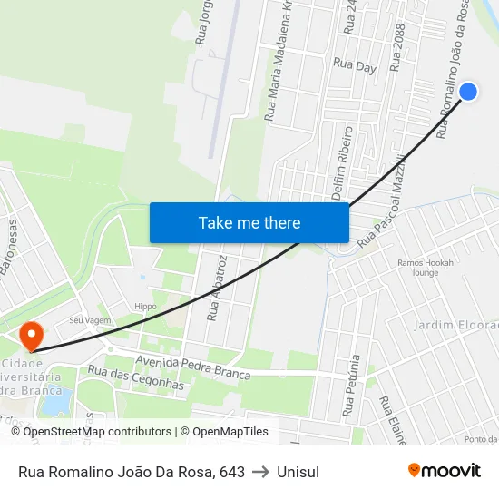 Rua Romalino João Da Rosa, 643 to Unisul map