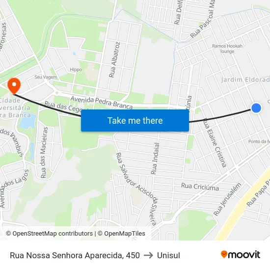 Rua Nossa Senhora Aparecida, 450 to Unisul map