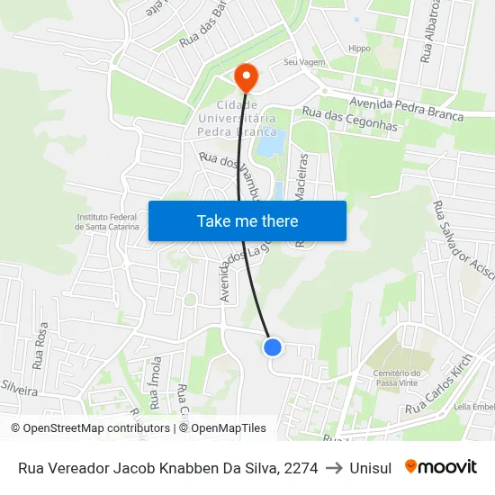 Rua Vereador Jacob Knabben Da Silva, 2274 to Unisul map