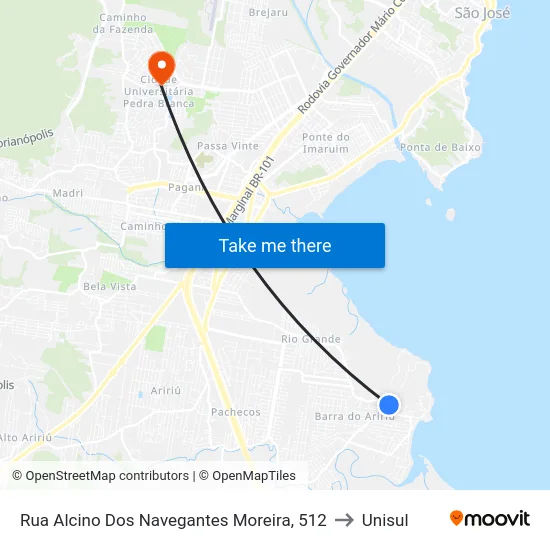 Rua Alcino Dos Navegantes Moreira, 512 to Unisul map