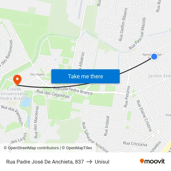 Rua Padre José De Anchieta, 837 to Unisul map