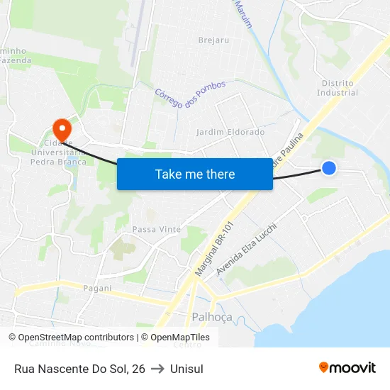 Rua Nascente Do Sol, 26 to Unisul map