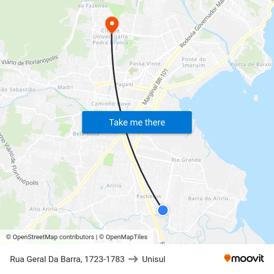 Rua Geral Da Barra, 1723-1783 to Unisul map