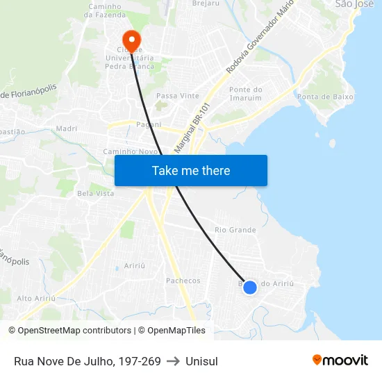 Rua Nove De Julho, 197-269 to Unisul map