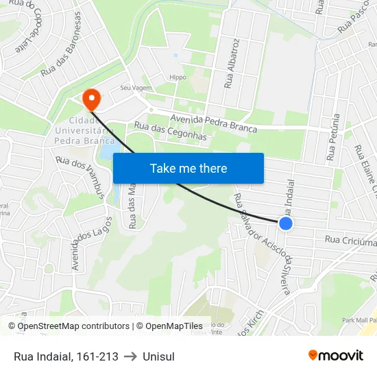 Rua Indaial, 161-213 to Unisul map