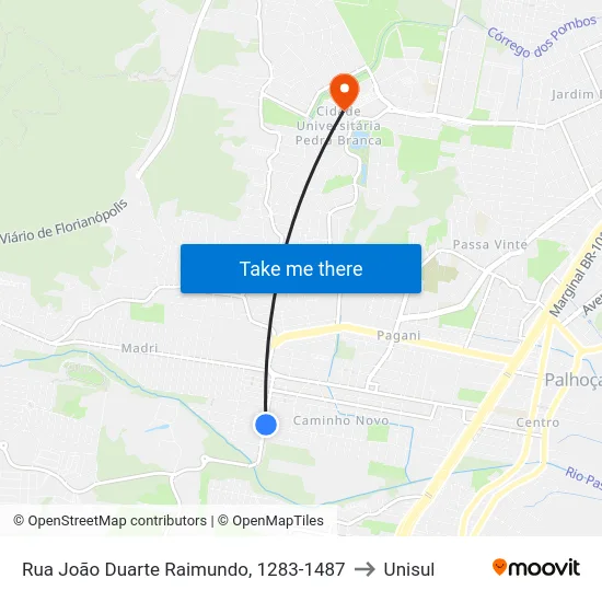 Rua João Duarte Raimundo, 1283-1487 to Unisul map