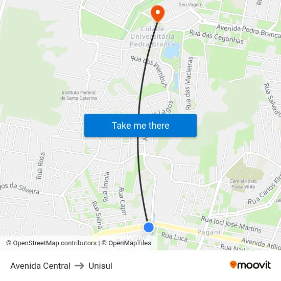 Avenida Central to Unisul map
