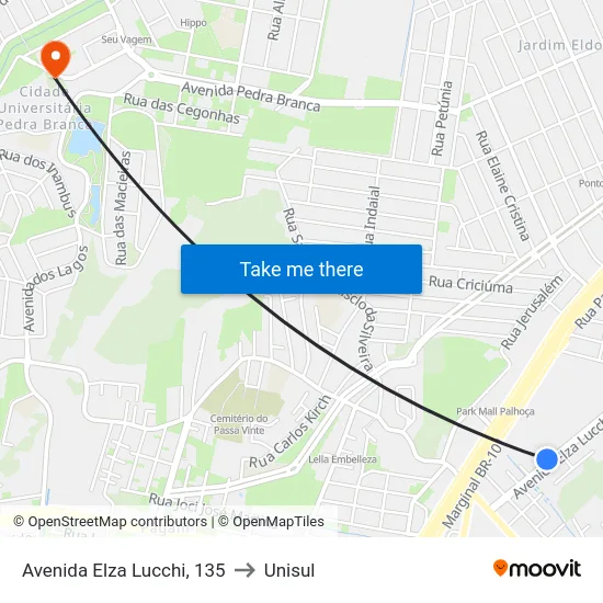 Avenida Elza Lucchi, 135 to Unisul map