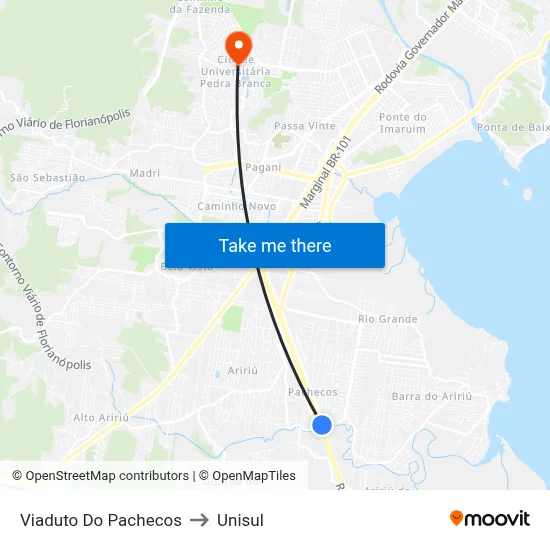 Viaduto Do Pachecos to Unisul map