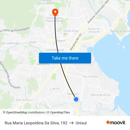 Rua Maria Leopoldina Da Silva, 192 to Unisul map