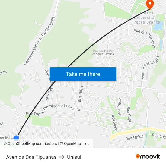 Avenida Das Tipuanas to Unisul map