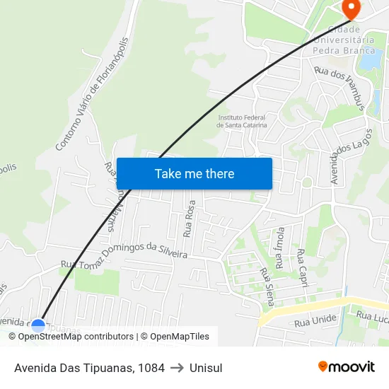 Avenida Das Tipuanas, 1084 to Unisul map