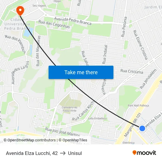 Avenida Elza Lucchi, 42 to Unisul map