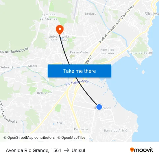 Avenida Rio Grande, 1561 to Unisul map