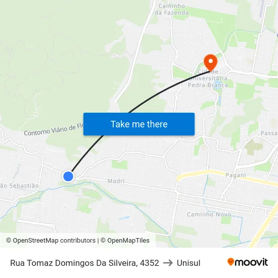 Rua Tomaz Domingos Da Silveira, 4352 to Unisul map