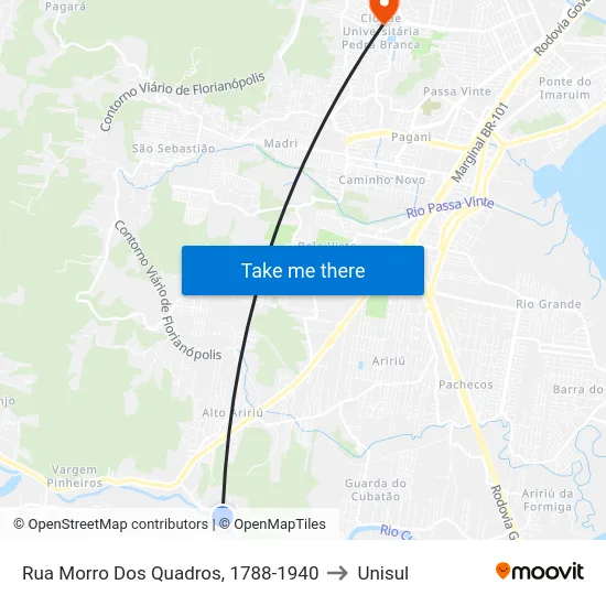 Rua Morro Dos Quadros, 1788-1940 to Unisul map