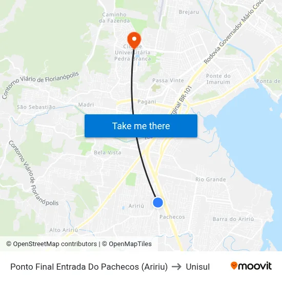 Ponto Final Entrada Do Pachecos (Aririu) to Unisul map