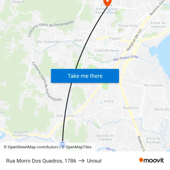 Rua Morro Dos Quadros, 1786 to Unisul map
