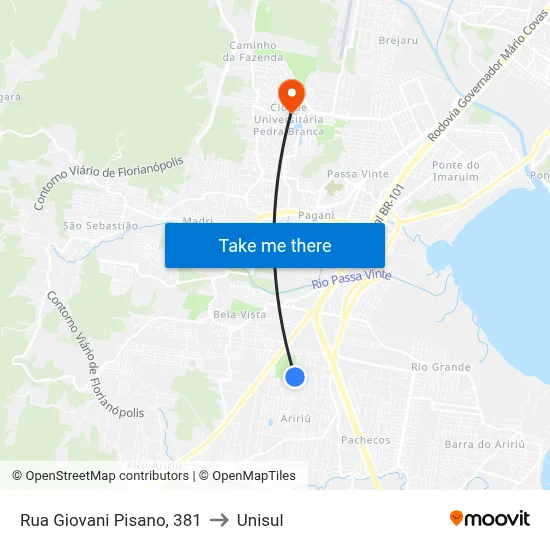 Rua Giovani Pisano, 381 to Unisul map