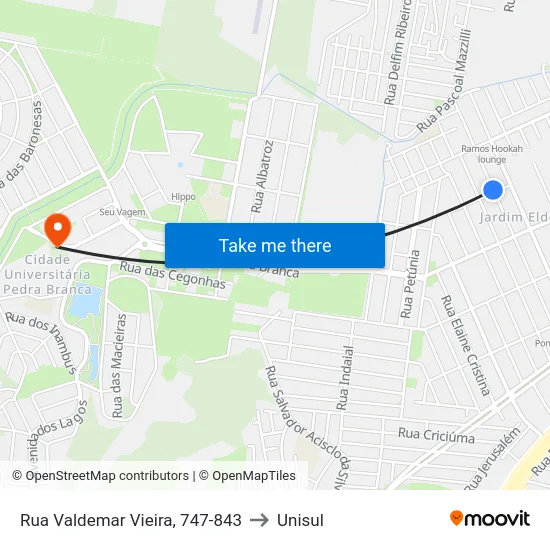 Rua Valdemar Vieira, 747-843 to Unisul map
