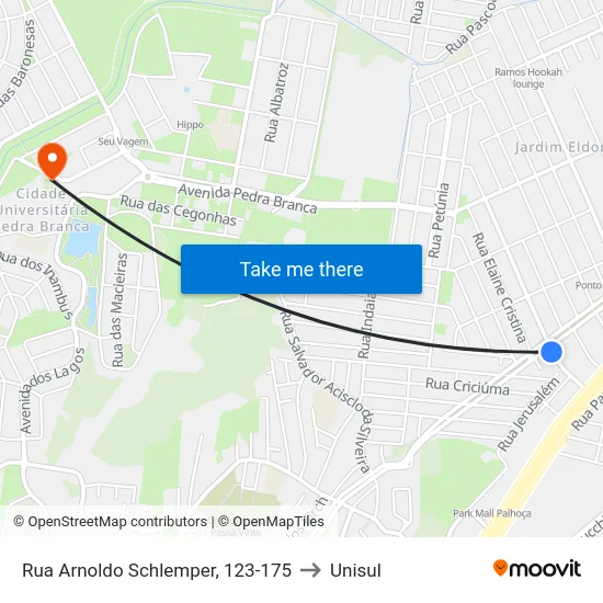 Rua Arnoldo Schlemper, 123-175 to Unisul map