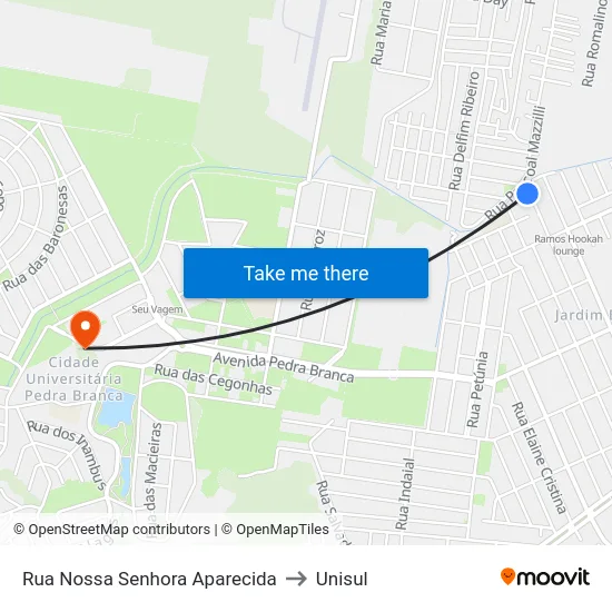 Rua Nossa Senhora Aparecida to Unisul map