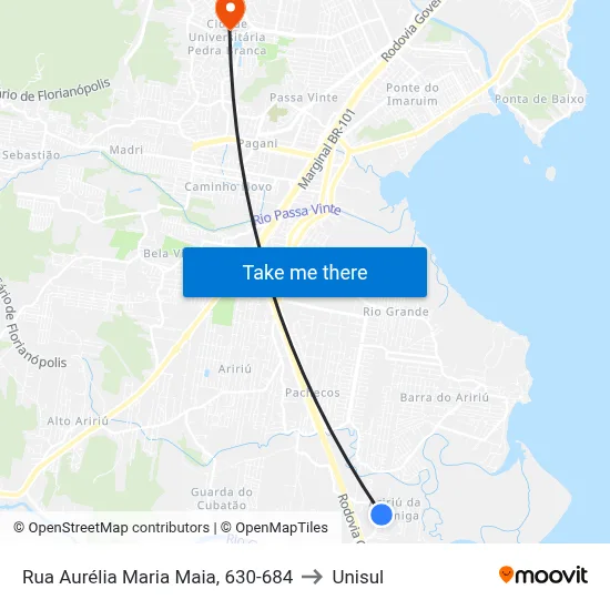Rua Aurélia Maria Maia, 630-684 to Unisul map