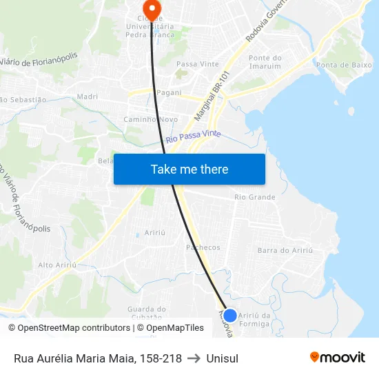 Rua Aurélia Maria Maia, 158-218 to Unisul map