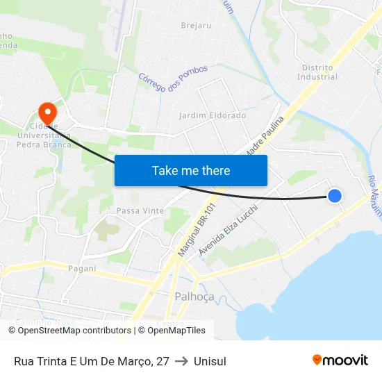 Rua Trinta E Um De Março, 27 to Unisul map