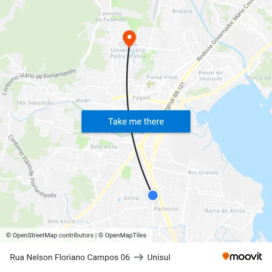Rua Nelson Floriano Campos 06 to Unisul map