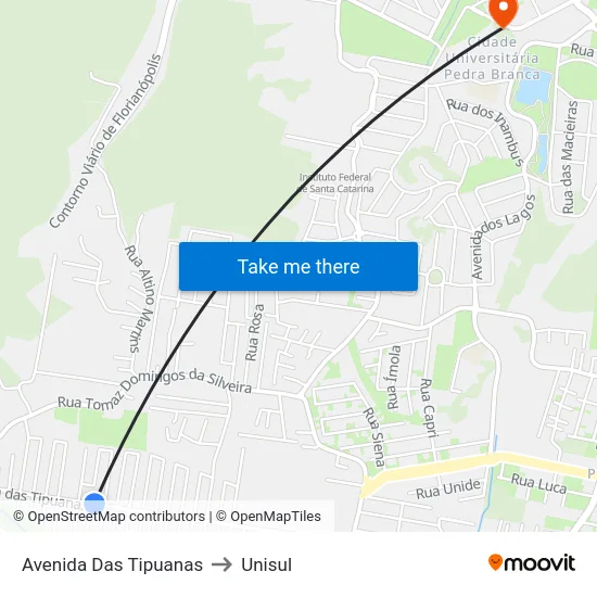 Avenida Das Tipuanas to Unisul map