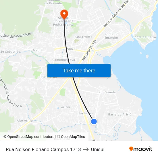 Rua Nelson Floriano Campos 1713 to Unisul map