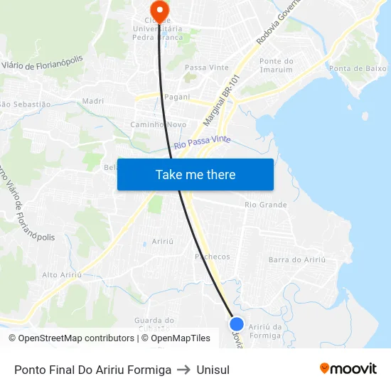 Ponto Final Do Aririu Formiga to Unisul map