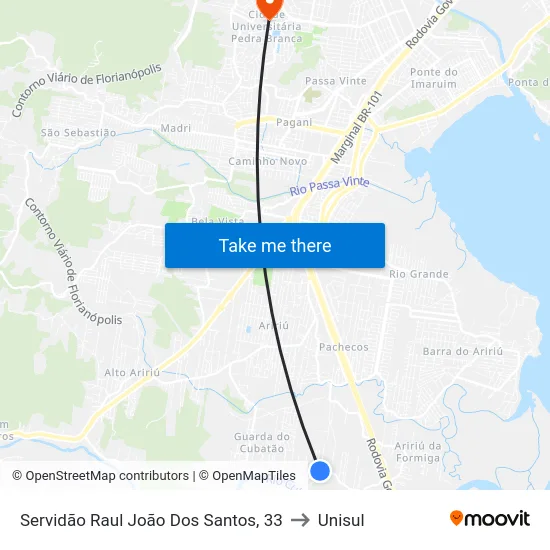 Servidão Raul João Dos Santos, 33 to Unisul map