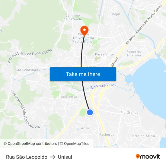 Rua São Leopoldo to Unisul map
