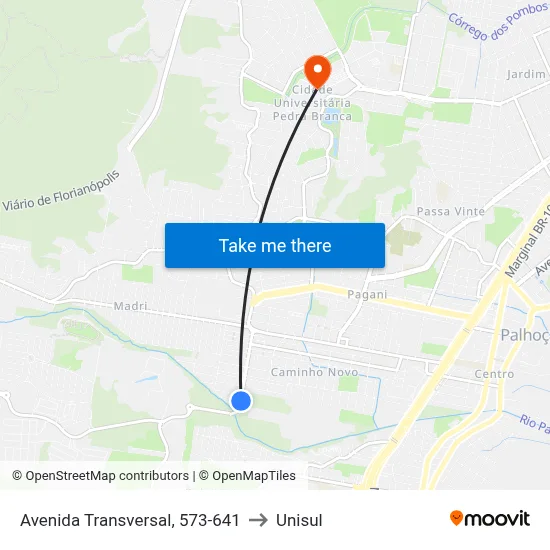 Avenida Transversal, 573-641 to Unisul map