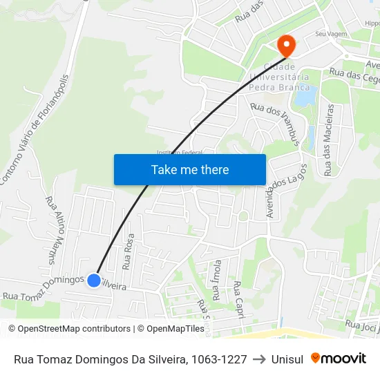 Rua Tomaz Domingos Da Silveira, 1063-1227 to Unisul map
